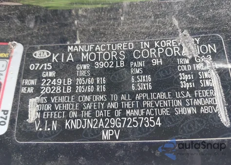 2016 Kia Soul z USA, uszkodzony, nr VIN KNDJN2A29G7257354